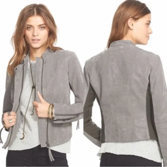 Free People Cool & Clean Faux Suede Leather Jacket Grey Size 2 - Picture 11 of 11